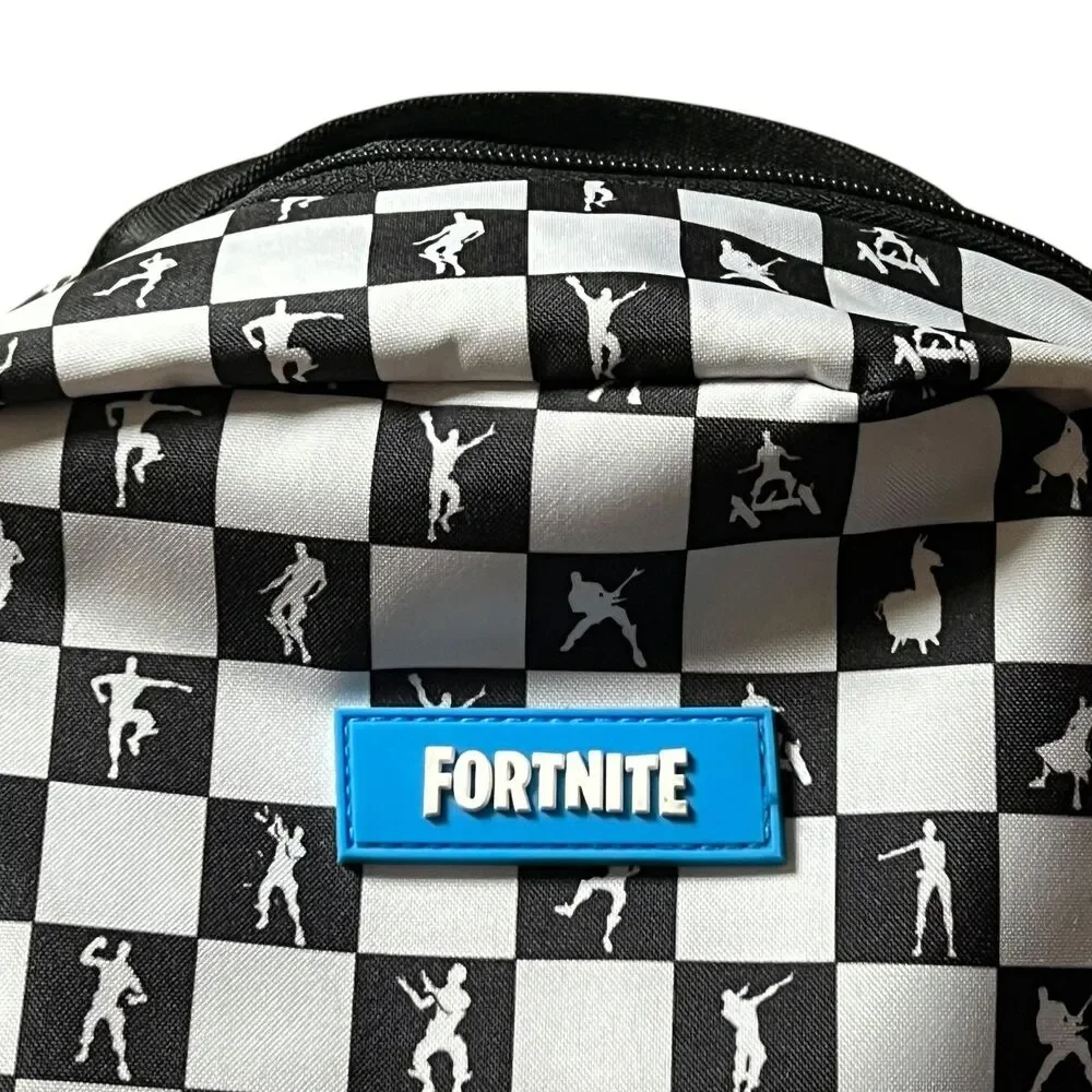 Fortnite Checkerboard Backpack Black White Padded School Bag Carry-On Video Game